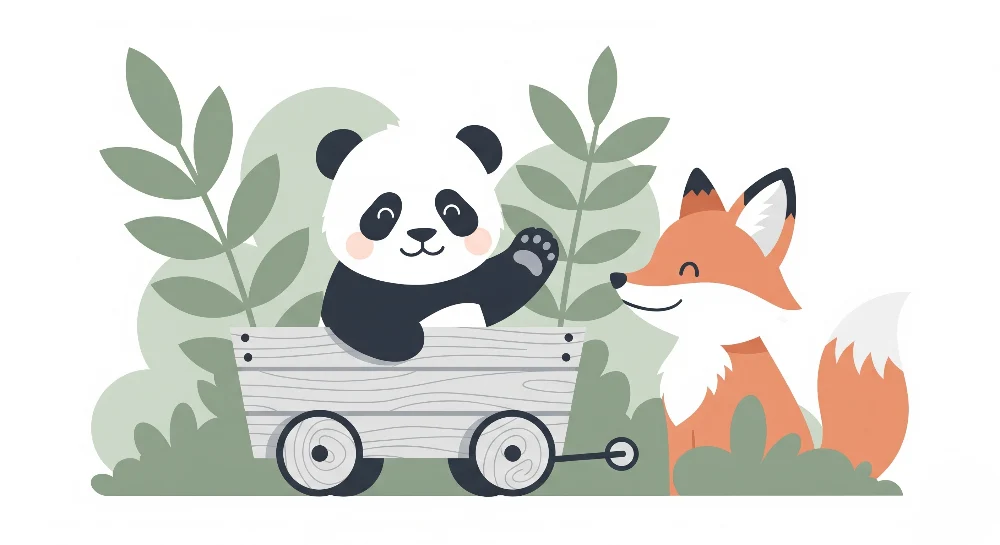 Tapet barnerom | Glad panda og vennlig rev