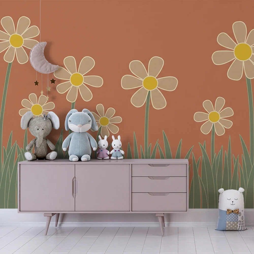 Tapet barnerom | Glade blomster og mykt gress