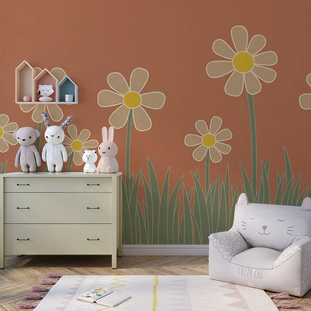 Tapet barnerom | Glade blomster og mykt gress