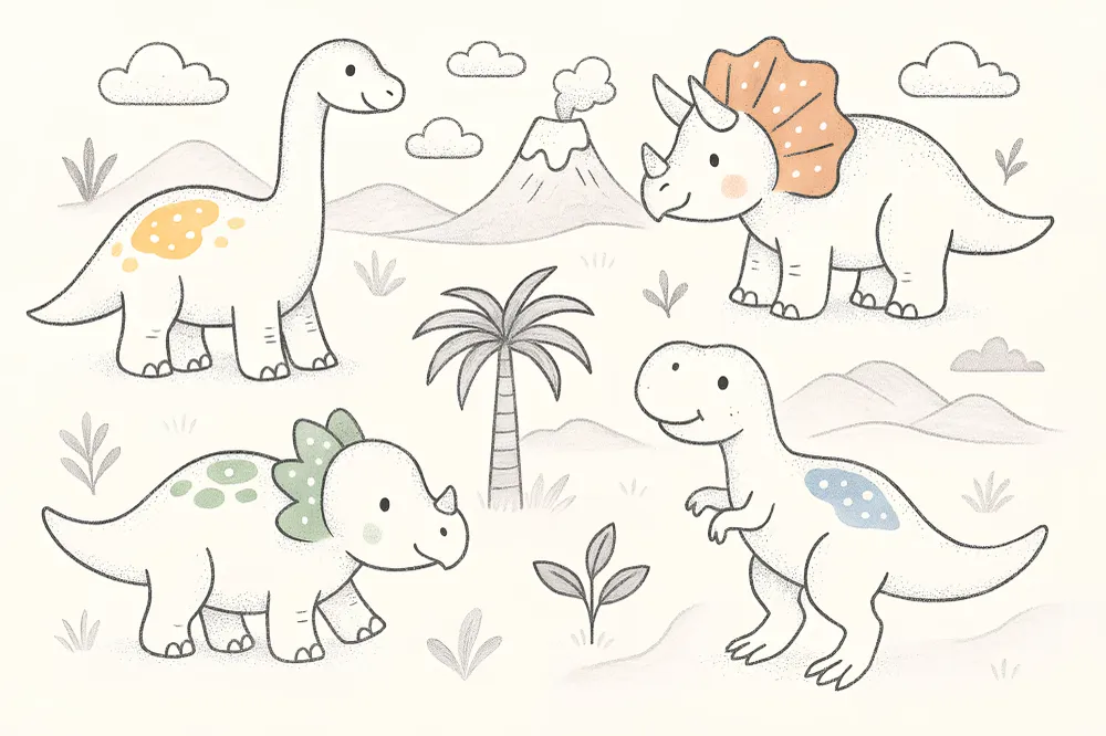Tapet barnerom | Glade dinosaurer i en forhistorisk verden