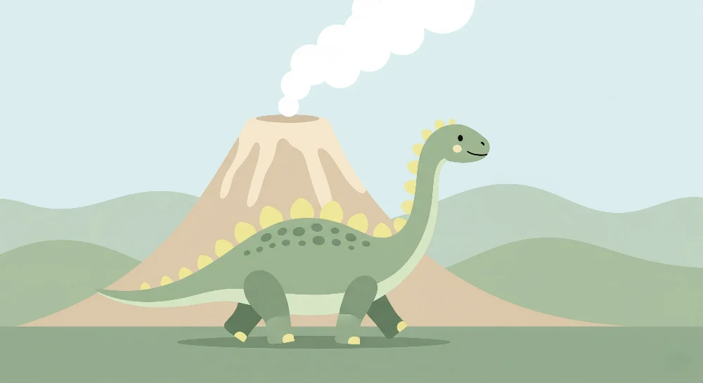 Tapet barnerom | Glade dinosaurer og vulkaner