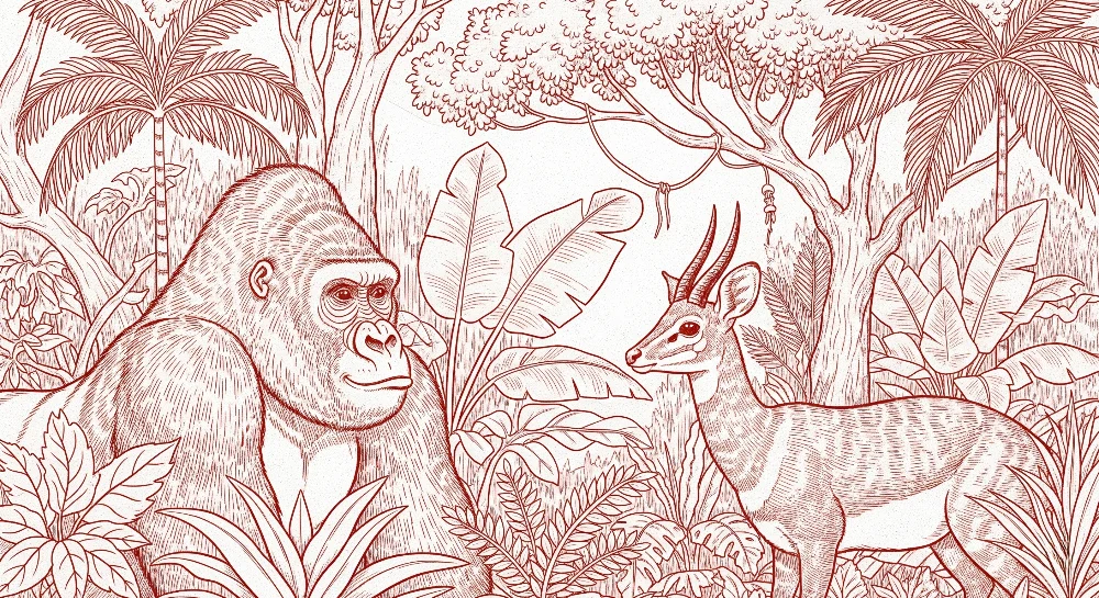 Tapet barnerom | Gorilla og antilope i jungelen