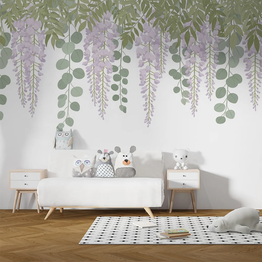 Tapet barnerom | Hengende blomster i lavendelfarge