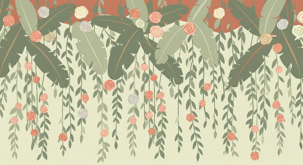 Tapet barnerom | Hengende blomster og tropiske blader
