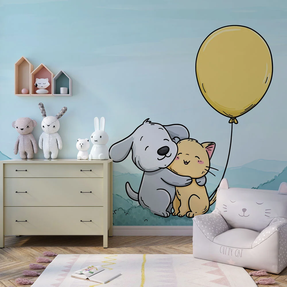 Tapet barnerom | Hund og katt i harmoni
