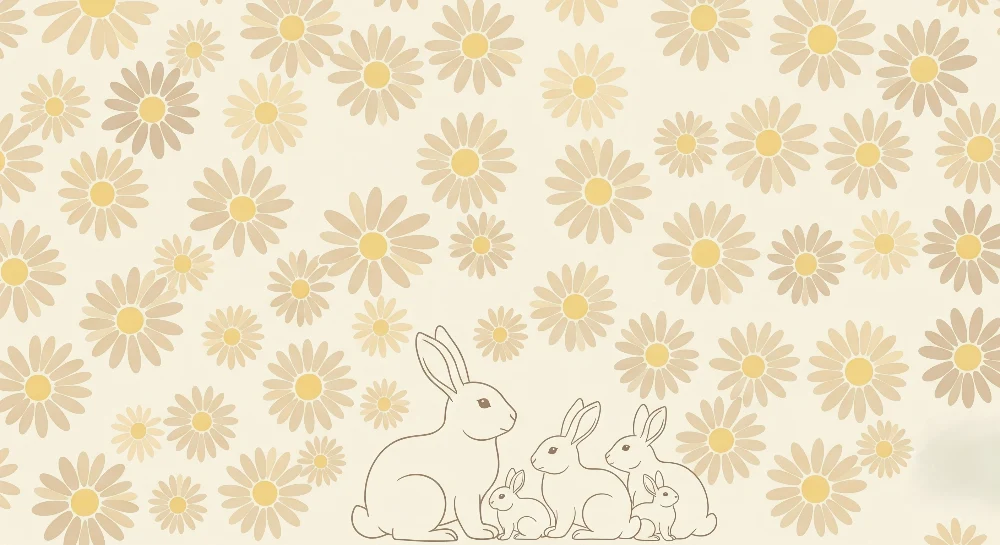Tapet barnerom | Kaniner og tusenfryd blomster
