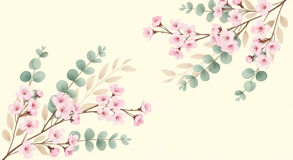 Tapet barnerom | Kirsebærblomster og eukalyptus