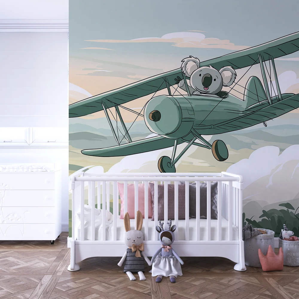 Tapet barnerom | En koala flyr et fly i skyene