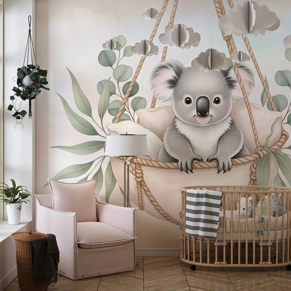 Tapet barnerom | Søt koala i en kurv