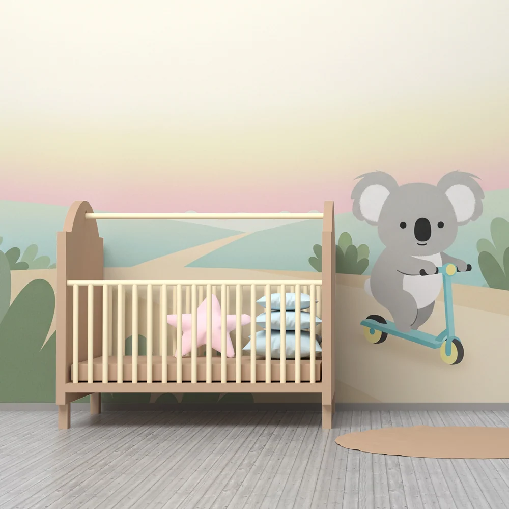 Tapet barnerom | Søt koala på sparkesykkel