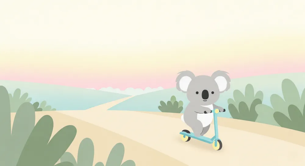 Tapet barnerom | Søt koala på sparkesykkel