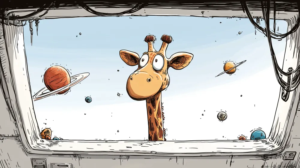 Tapet barnerom | Kosmisk giraff og fargerike planeter