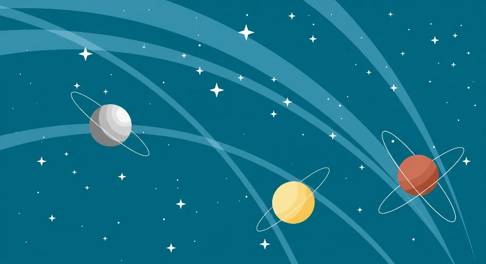 Tapet barnerom | Kosmisk univers med flerfargede planeter