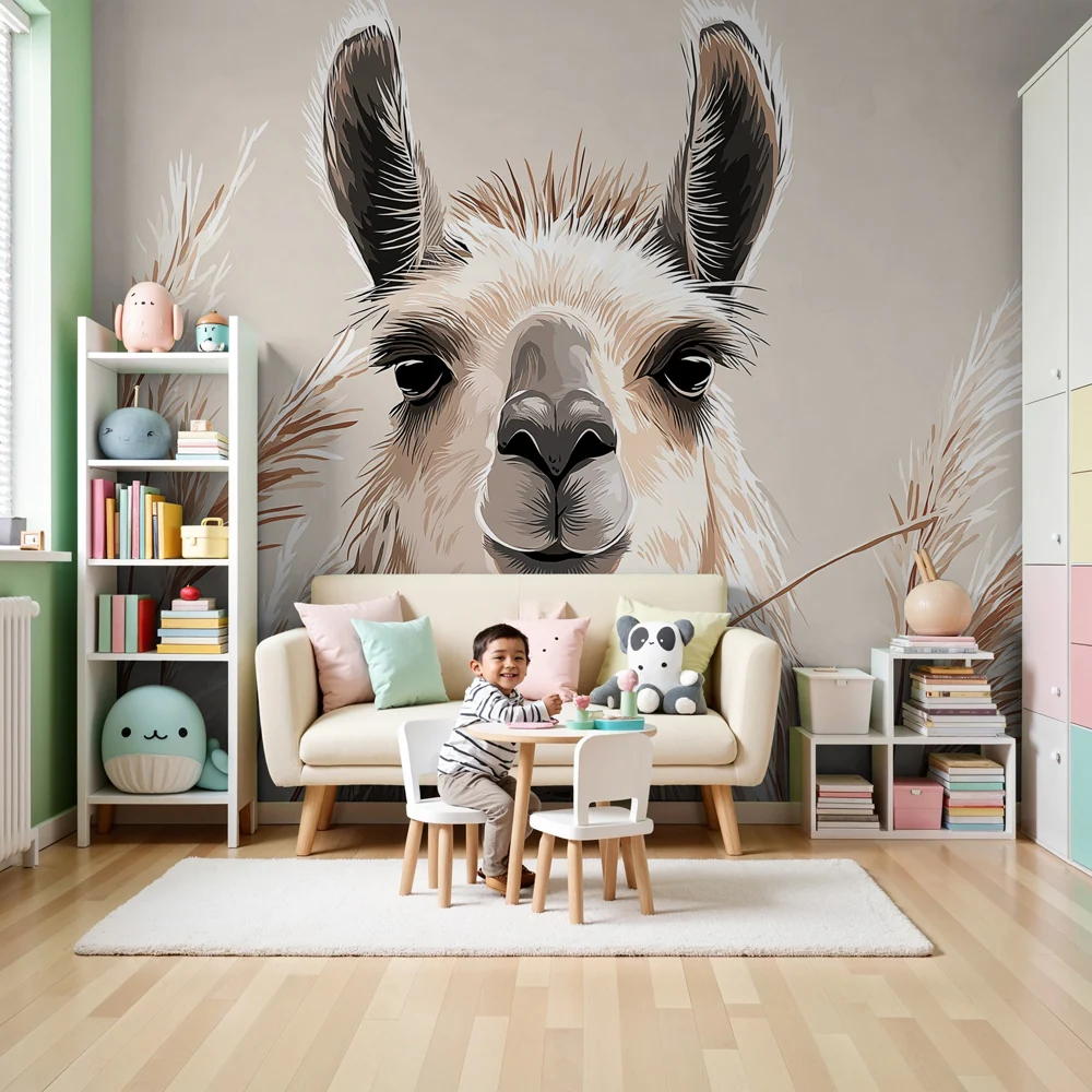 Tapet barnerom | Lama midt blant gresset