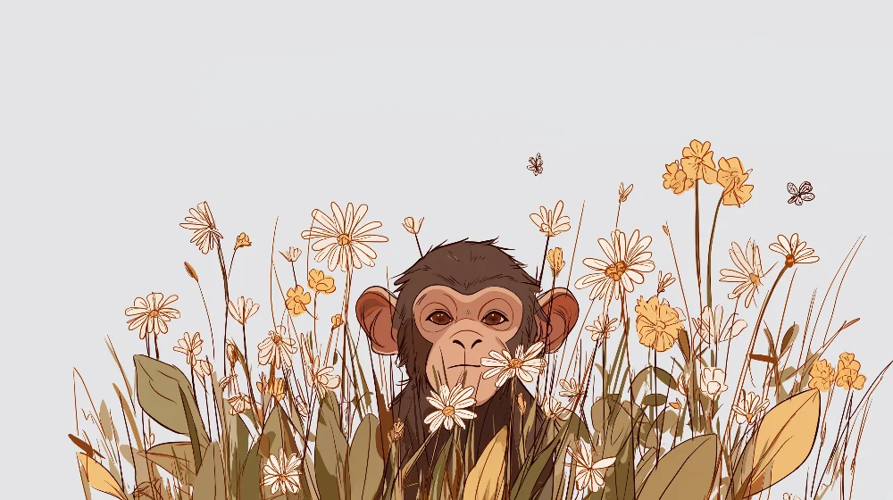 Tapet barnerom | Leken ape midt blant blomstene