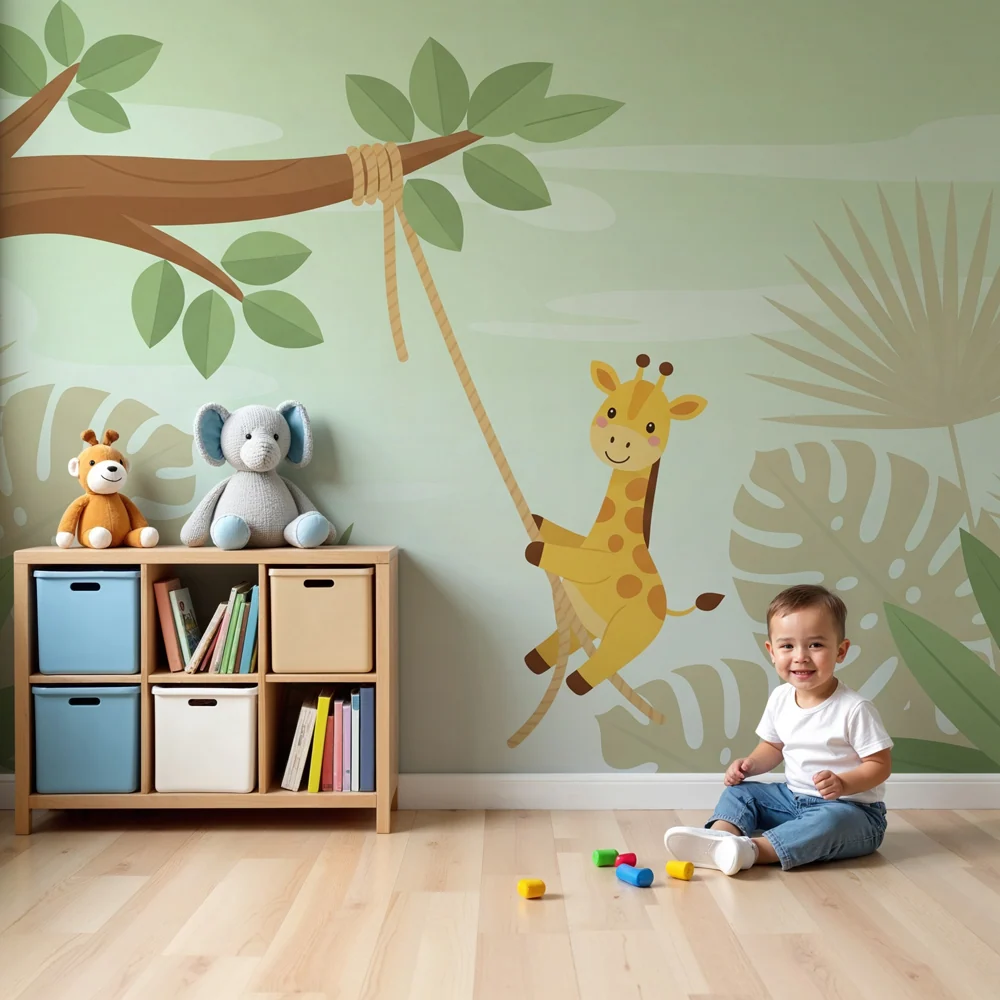 Tapet barnerom | Leken giraff i jungelen