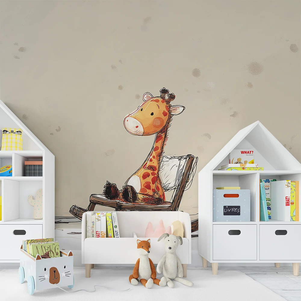 Tapet barnerom | Leken giraff på en trehuske