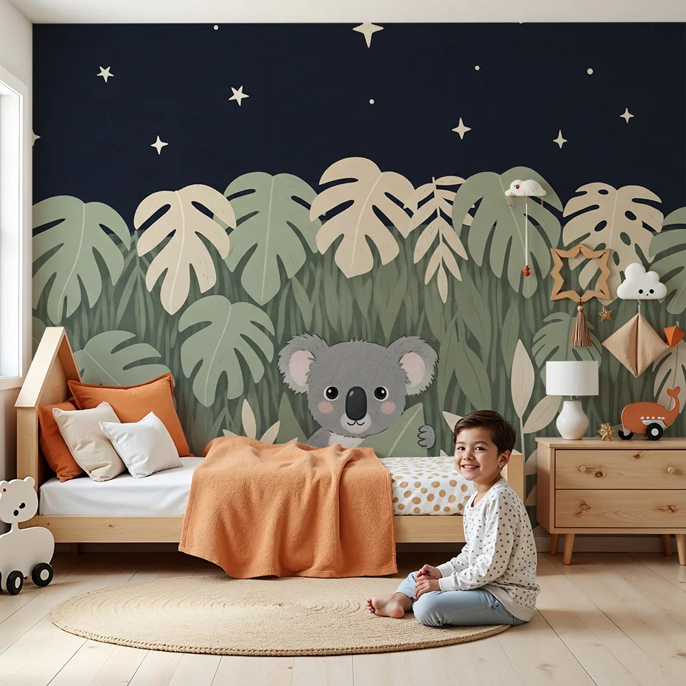 Tapet barnerom | Leken koala under stjernene