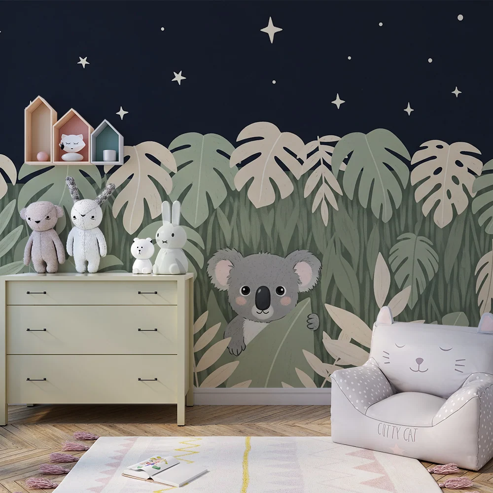 Tapet barnerom | Leken koala under stjernene