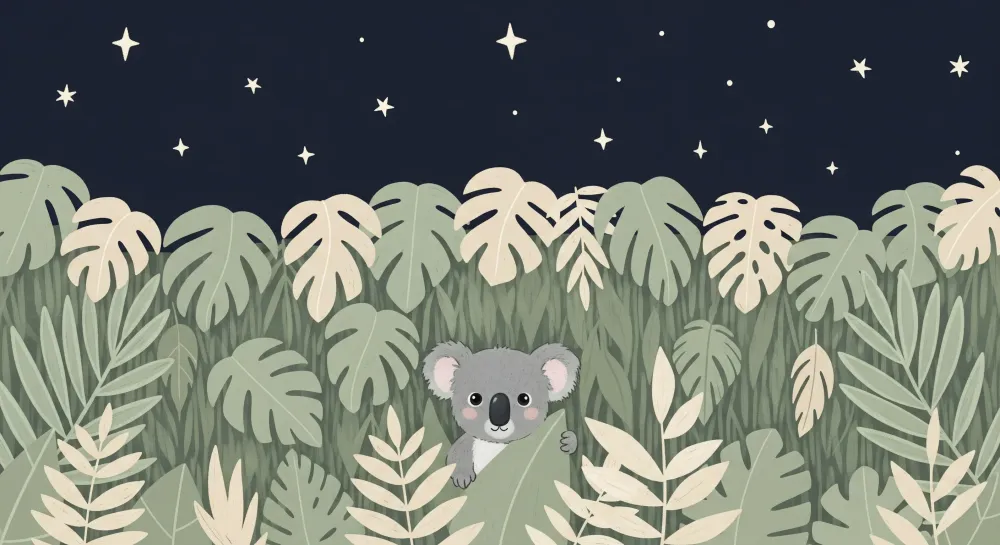 Tapet barnerom | Leken koala under stjernene