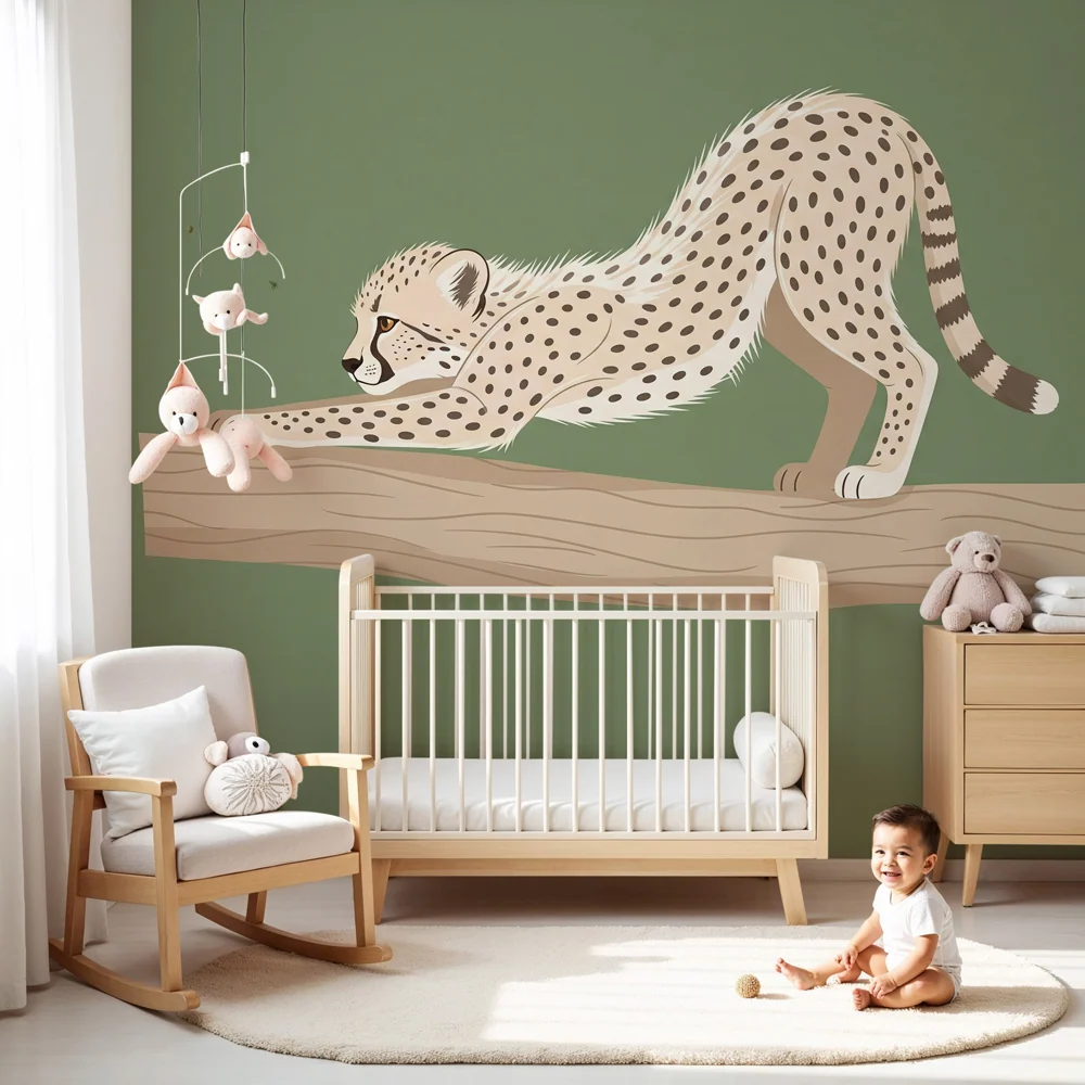 Tapet barnerom | Leken leopard på en gren