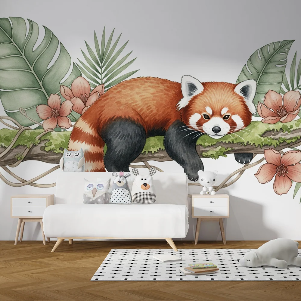 Tapet barnerom | Leken rød panda i jungelen