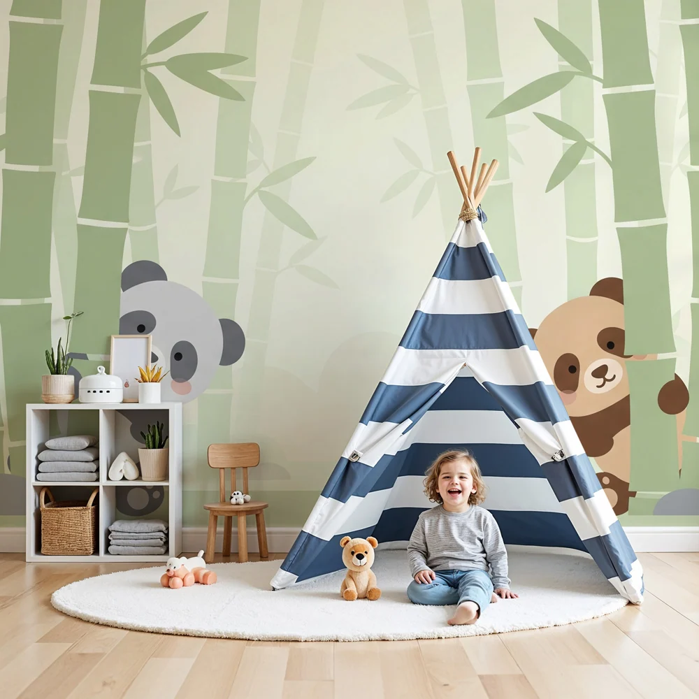 Tapet barnerom | Leken panda midt blant bambus