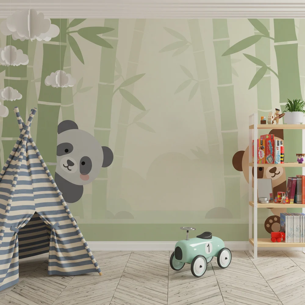 Tapet barnerom | Leken panda midt blant bambus