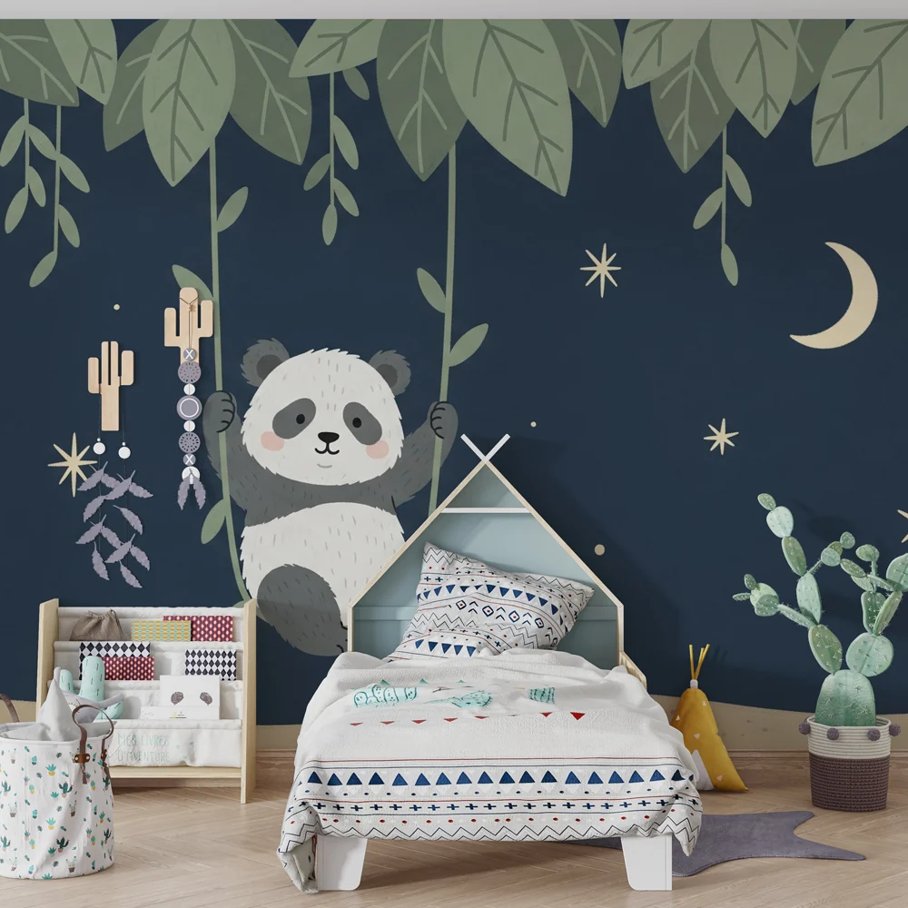 Tapet barnerom | Leken panda under stjernene