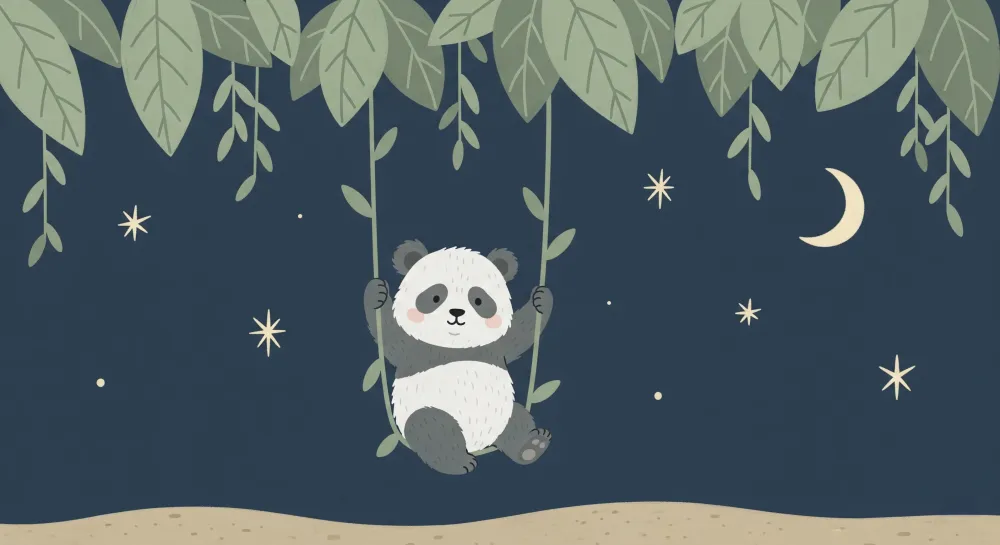 Tapet barnerom | Leken panda under stjernene