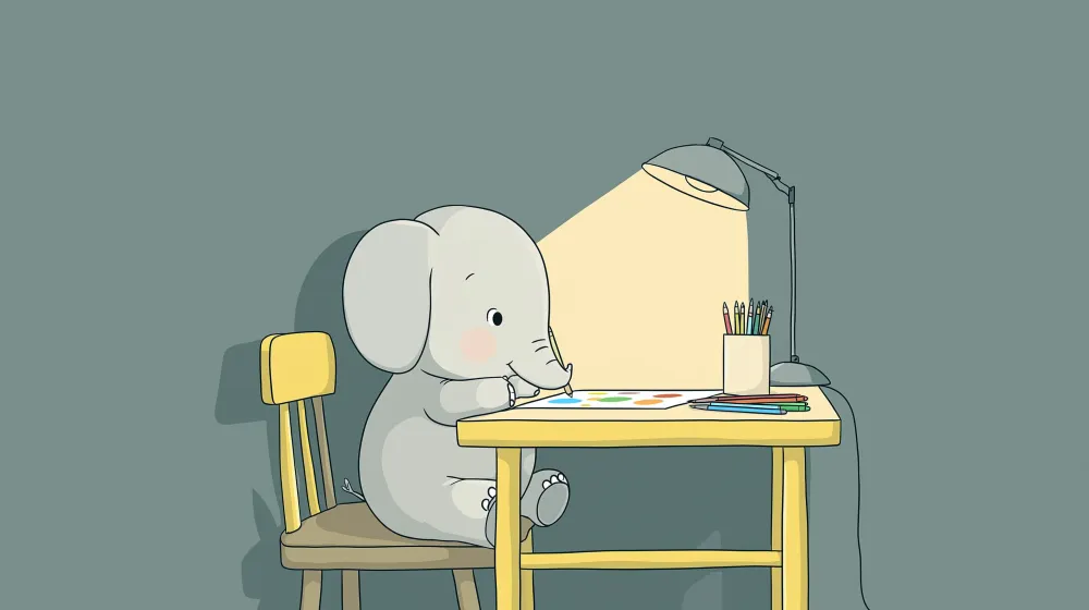 Tapet barnerom | Liten elefant som kunstner i gresset