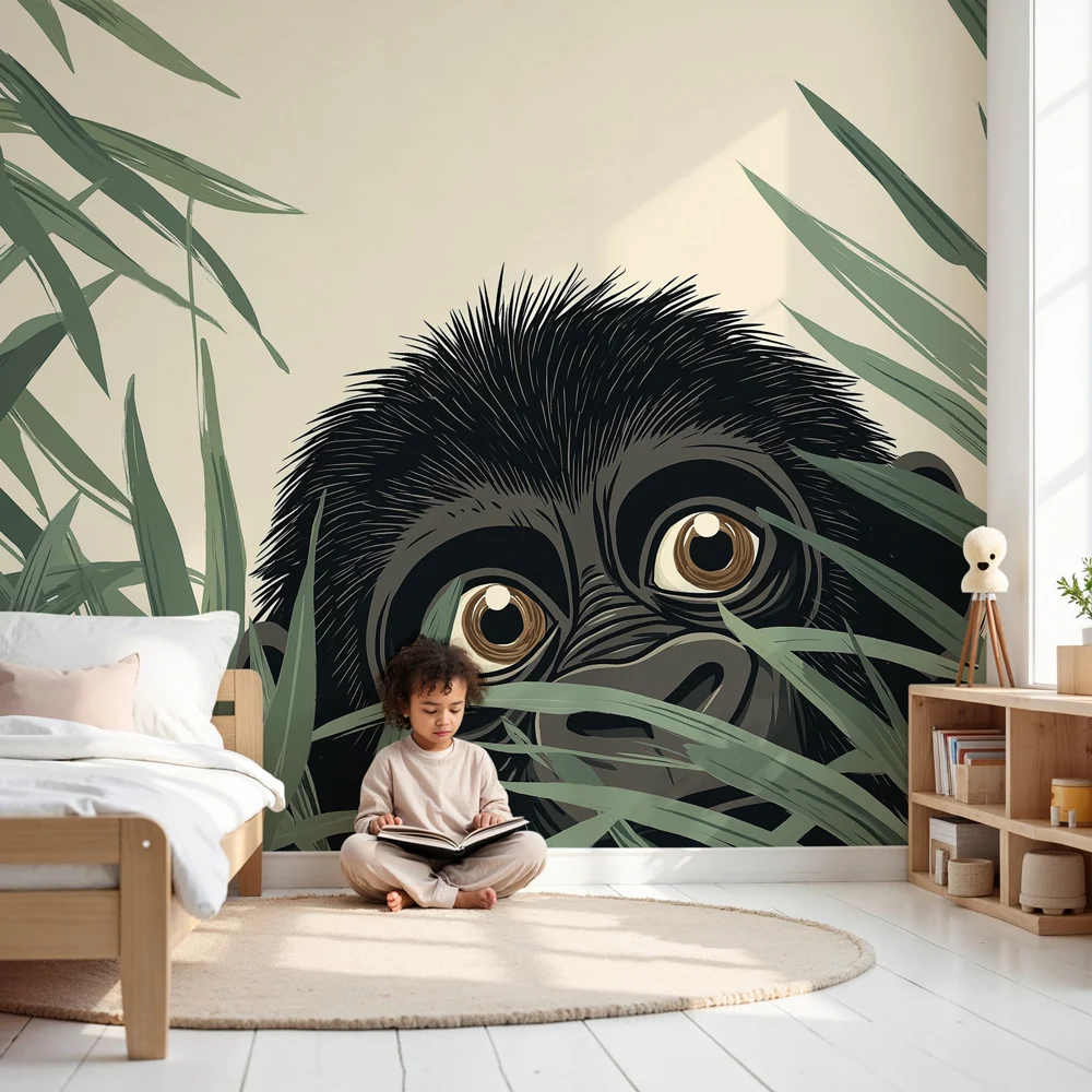Tapet barnerom | Liten gorilla skjult i jungelen