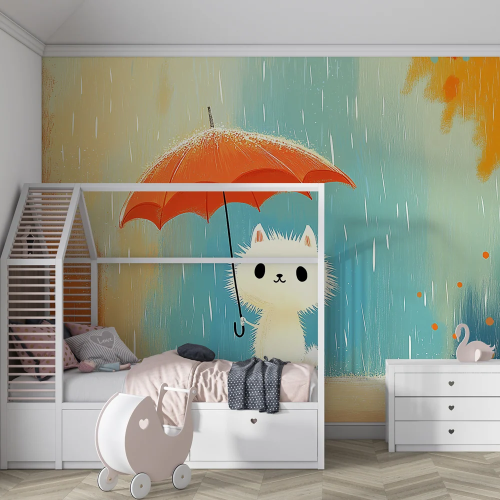 Tapet barnerom | Liten katt under en paraply