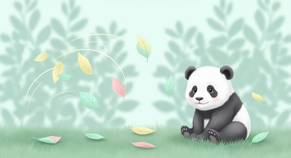 Tapet barnerom | Liten panda i en verden av fargerike blader