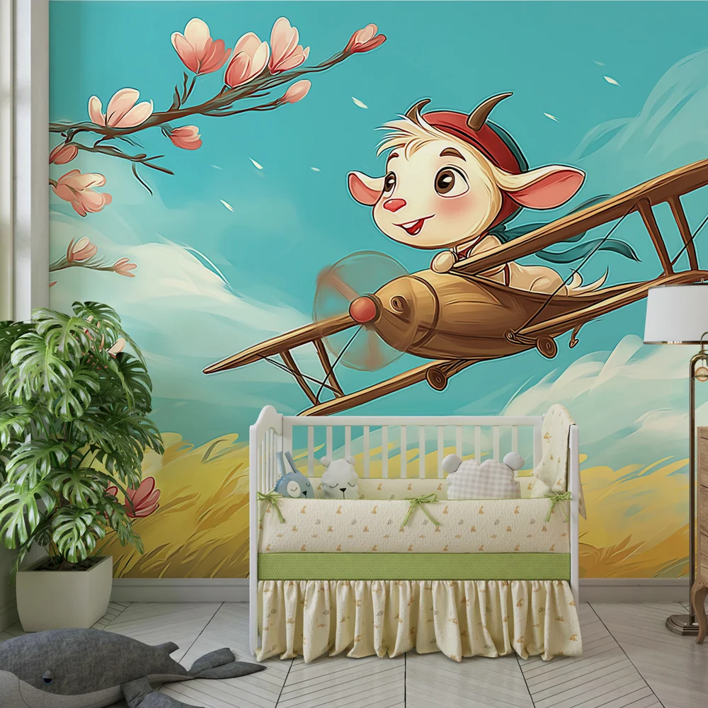 Tapet barnerom | Liten pilot i en blomstrende himmel