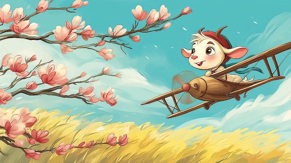 Tapet barnerom | Liten pilot i en blomstrende himmel