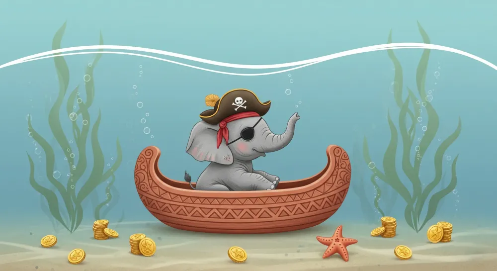 Tapet barnerom | Liten piratelv med elefant under vann
