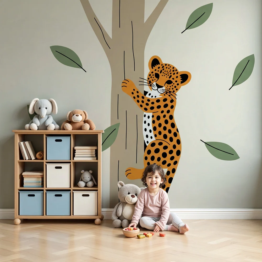 Tapet barnerom | Liten rampete leopard i naturen