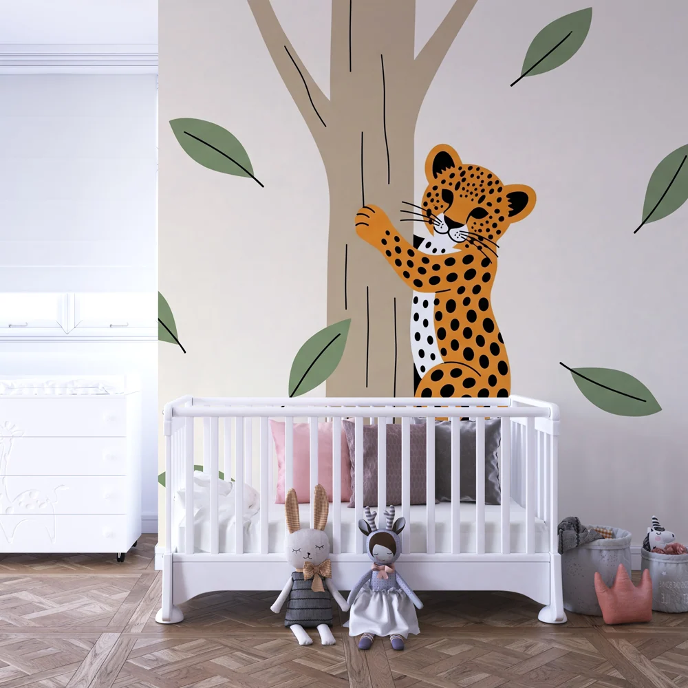 Tapet barnerom | Liten rampete leopard i naturen