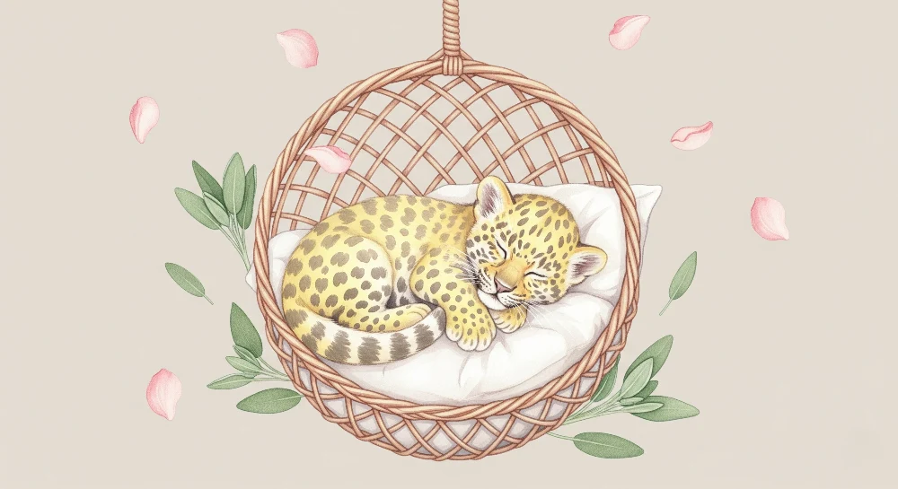 Tapet barnerom | Liten sovende leopard i kurven sin