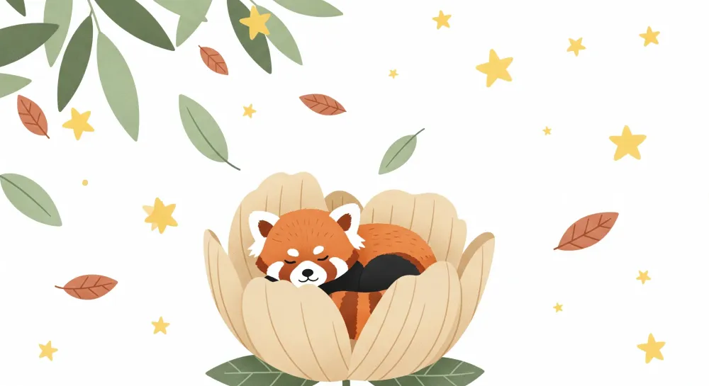 Tapet barnerom | Liten sovende panda i en blomst