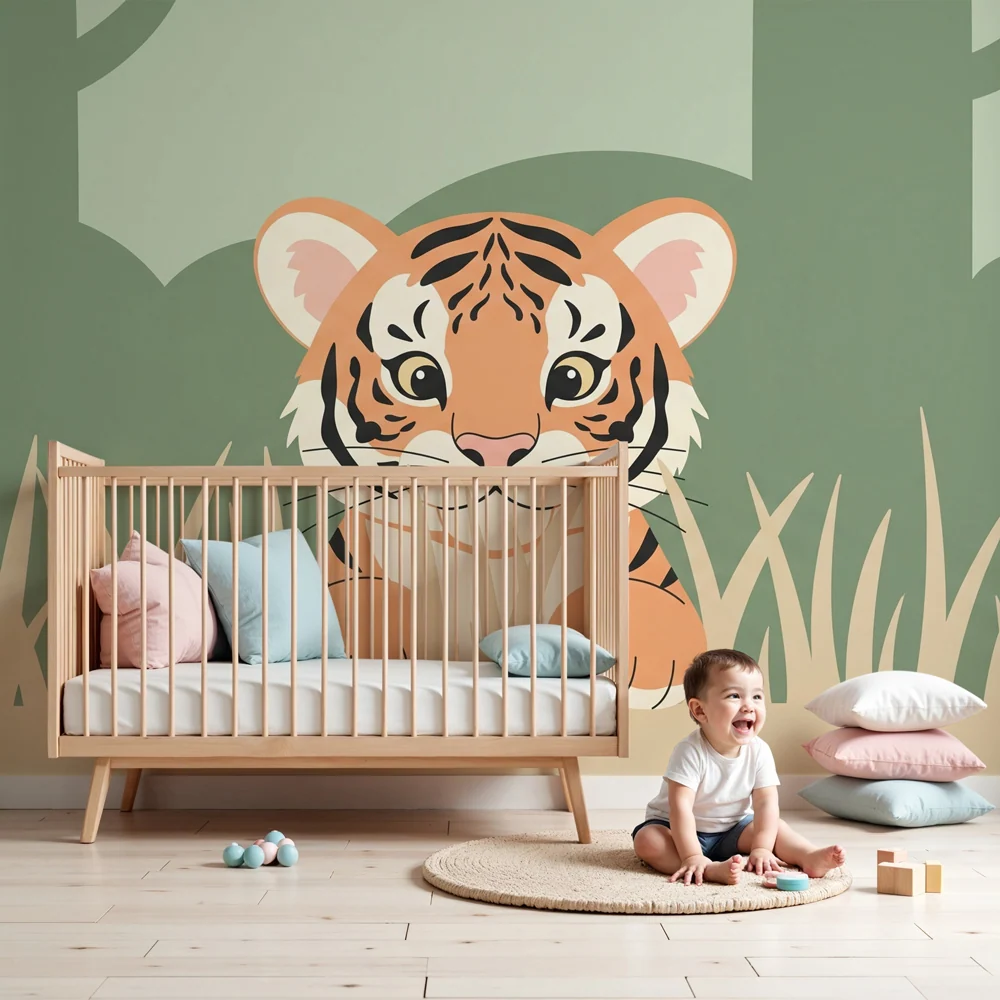Tapet barnerom | Liten tiger som leker i jungelen