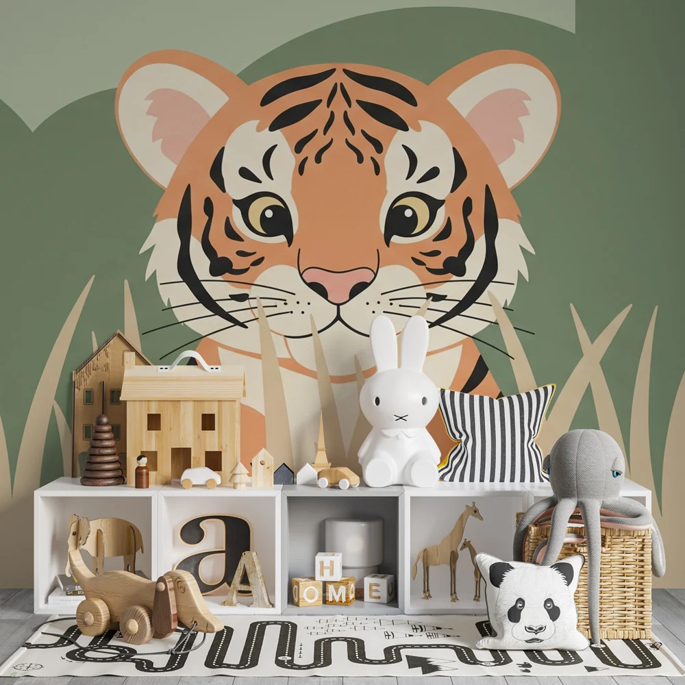 Tapet barnerom | Liten tiger som leker i jungelen