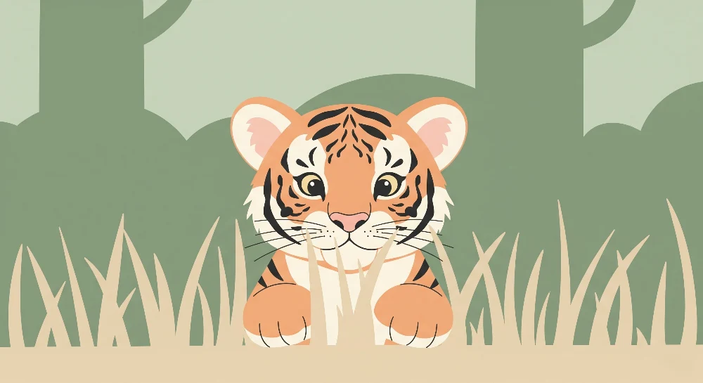 Tapet barnerom | Liten tiger som leker i jungelen