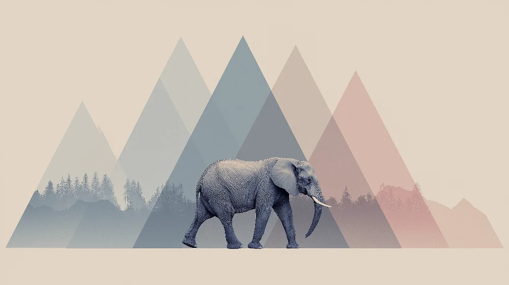 Tapet barnerom | Majestetisk elefant midt i pastellfjellene