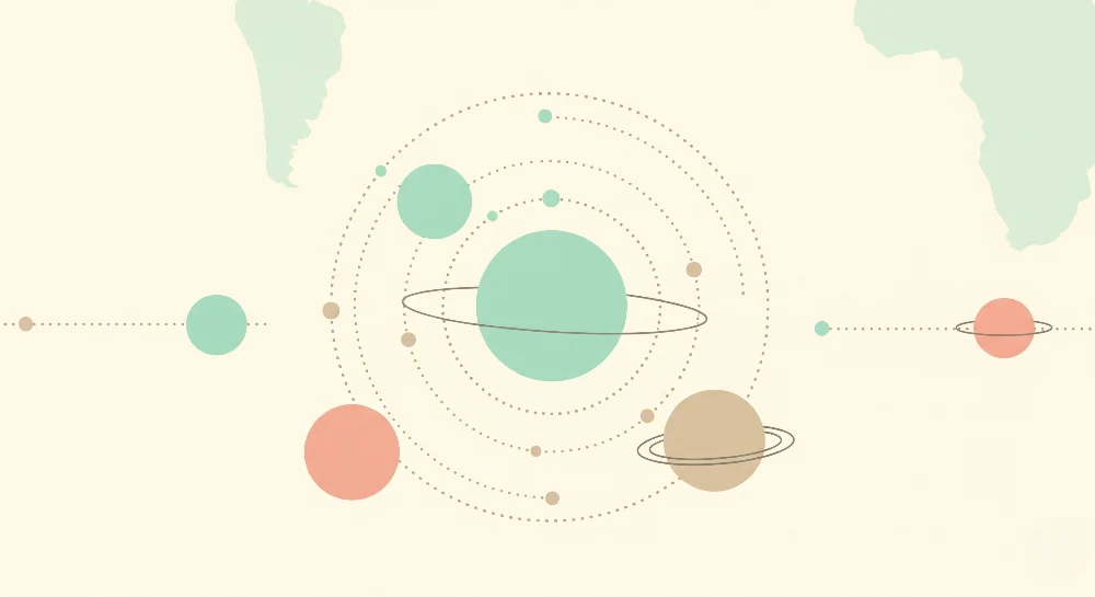 Tapet barnerom | Minimalistisk univers og fargerike planeter