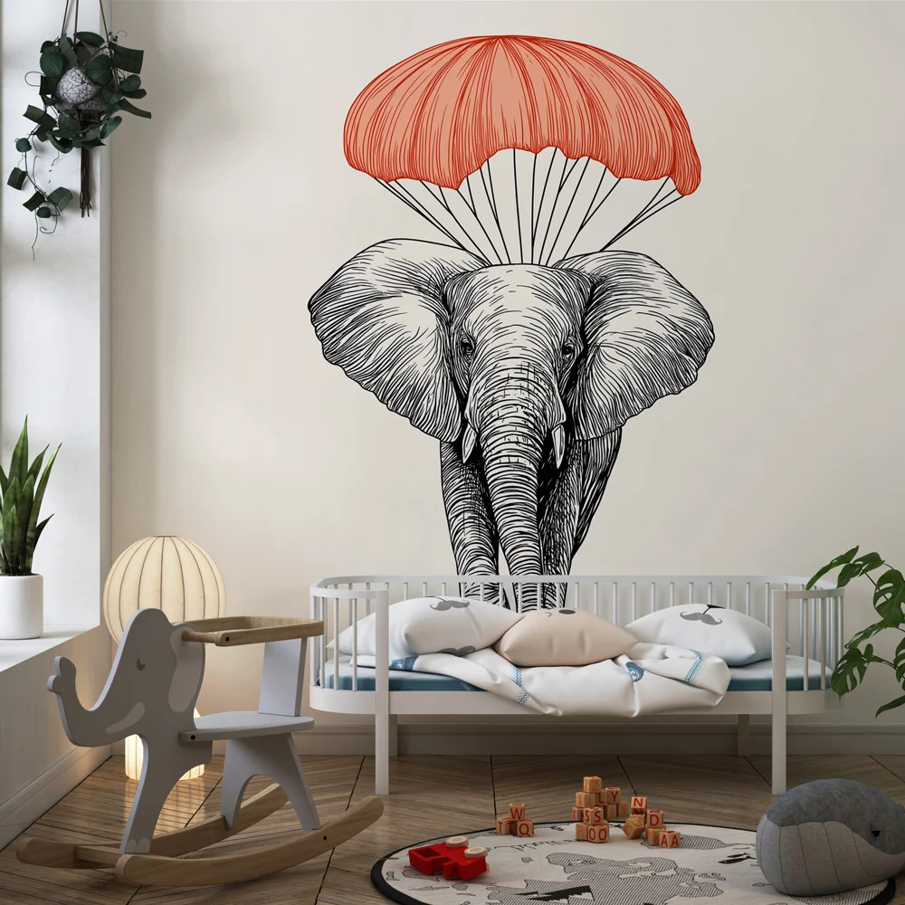 Tapet barnerom | Morsom fallskjerm-elefant