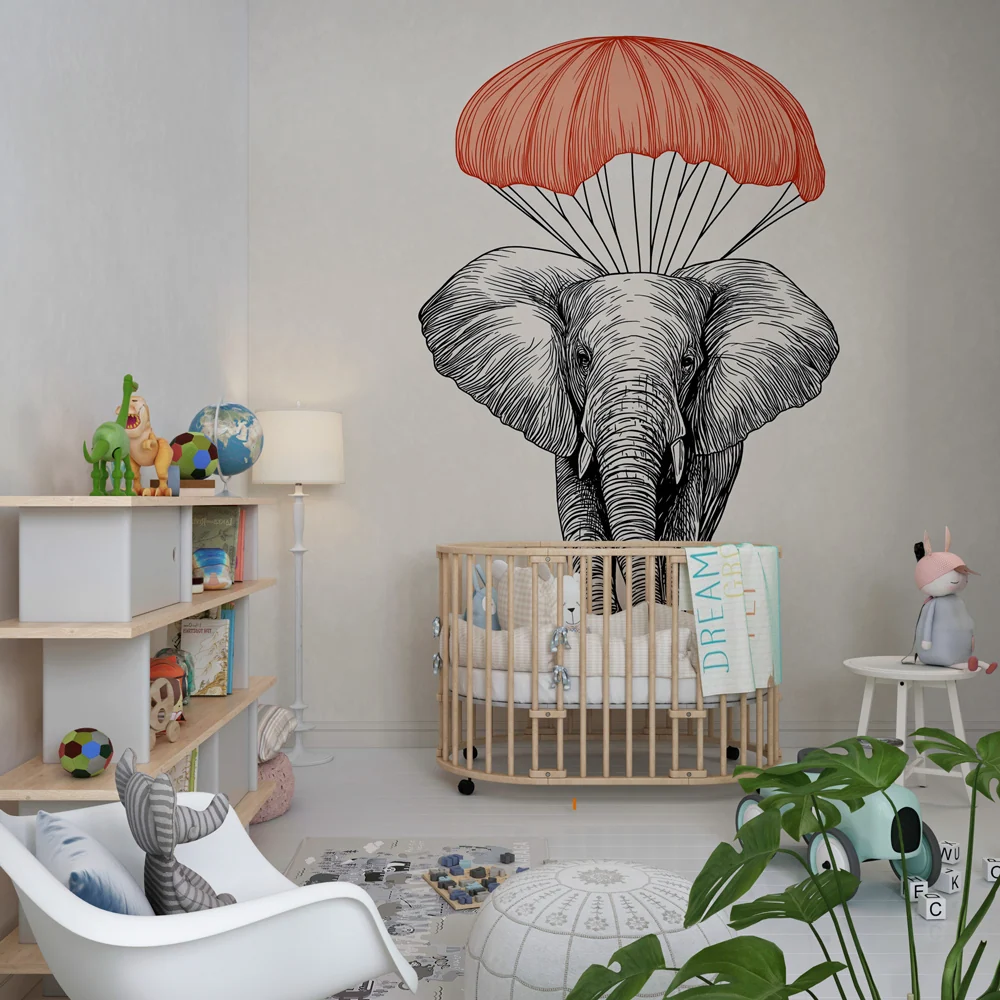 Tapet barnerom | Morsom fallskjerm-elefant