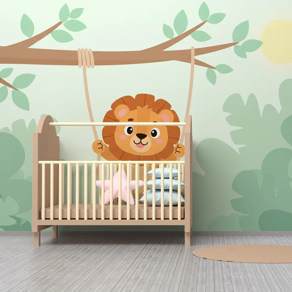 Tapet barnerom | Morsom løve på en huske