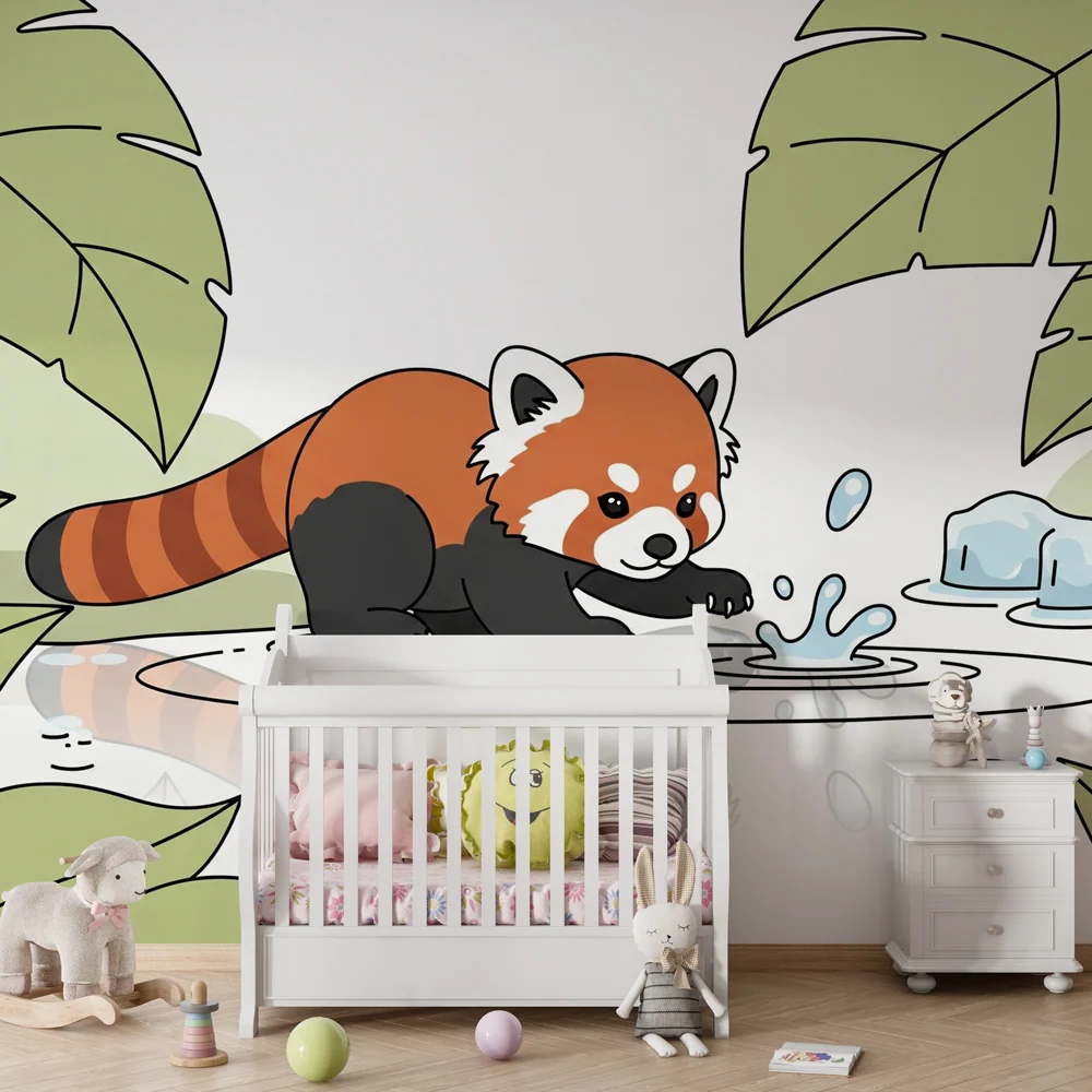 Tapet barnerom | Morsom rød panda i naturen